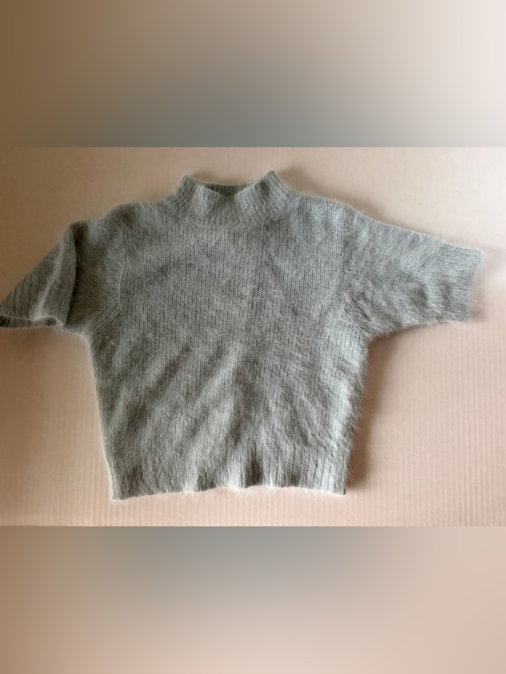 Vintage Light Blue Angora Rabbit Hair Cropped Fuzzy Knit Sweater - Women’s S
